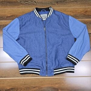 Levi's Denim Size S Color Blocked Bomber Rib Knit Collar Women's Jacket Blue